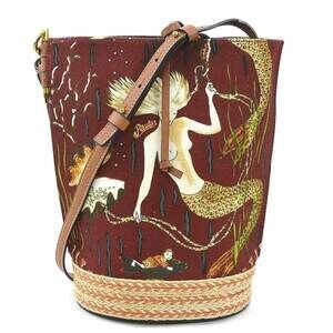 Loewe Gate Bucket Bag Shoulder Canvas Leather Brown Multicolor Gold